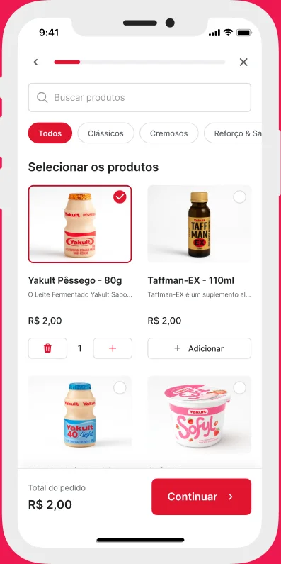 Tela do app Yakult Digital: pedidos em segundos